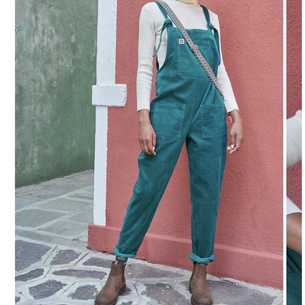 Lucy & Yak Original Organic Corduroy Dungarees, Teal, size 12 (US) (UK 16R)